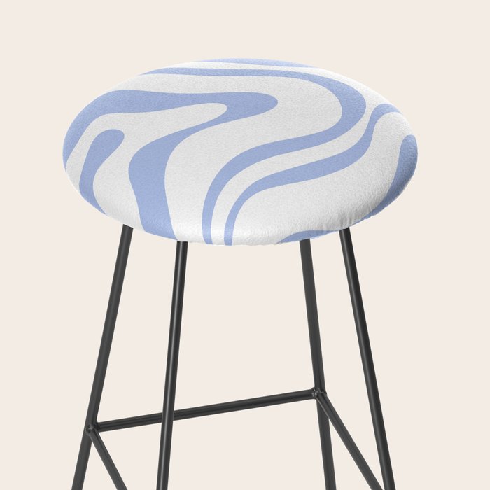 Modern Liquid Swirl Abstract Square in White and Light Blue Periwinkle  Stool Gallery Image 2