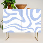 Modern Liquid Swirl Abstract Square in White and Light Blue Periwinkle  Credenza Gallery Image 1