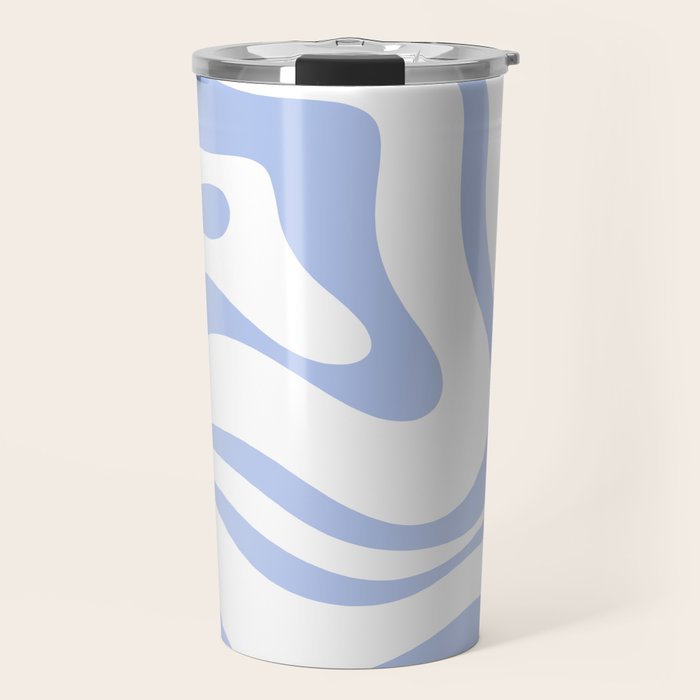 Modern Liquid Swirl Abstract Square in White and Light Blue Periwinkle  Travel Mug Gallery Image 1