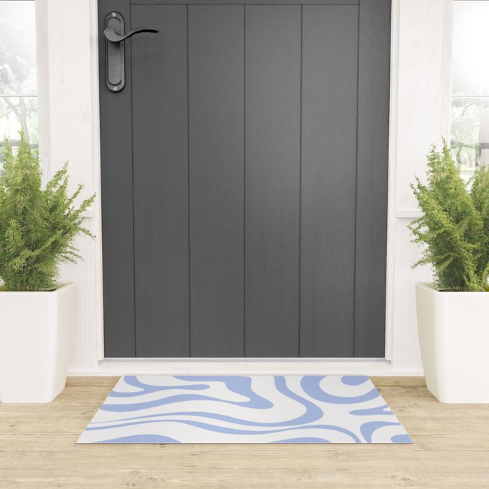 Modern Liquid Swirl Abstract Square in White and Light Blue Periwinkle  Welcome Mat Gallery Image 3