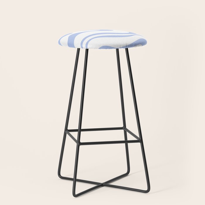 Modern Liquid Swirl Abstract Square in White and Light Blue Periwinkle  Stool Gallery Image 1