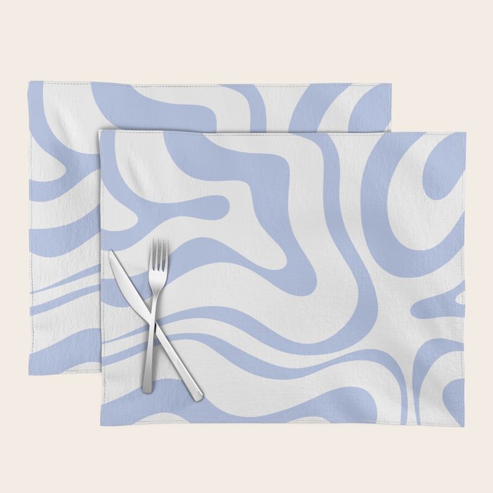 Modern Liquid Swirl Abstract Square in White and Light Blue Periwinkle  Placemat Gallery Image 1