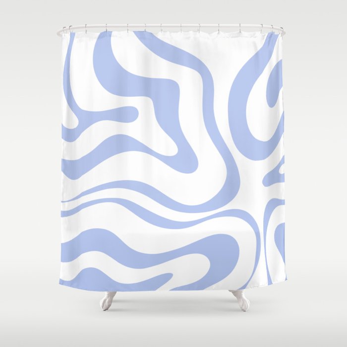 Modern Liquid Swirl Abstract Square in White and Light Blue Periwinkle  Shower Curtain Gallery Image 1