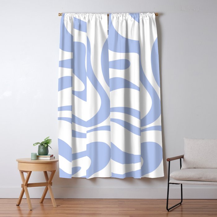 Modern Liquid Swirl Abstract Square in White and Light Blue Periwinkle  Window Curtain Gallery Image 5