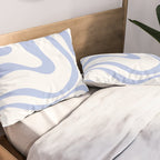 Modern Liquid Swirl Abstract Square in White and Light Blue Periwinkle  Pillow Sham Gallery Image 2