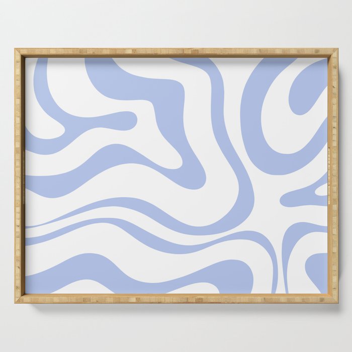 Modern Liquid Swirl Abstract Square in White and Light Blue Periwinkle  Serving Tray Gallery Image 1