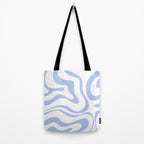 Modern Liquid Swirl Abstract Square in White and Light Blue Periwinkle  Tote Bag Gallery Image 2