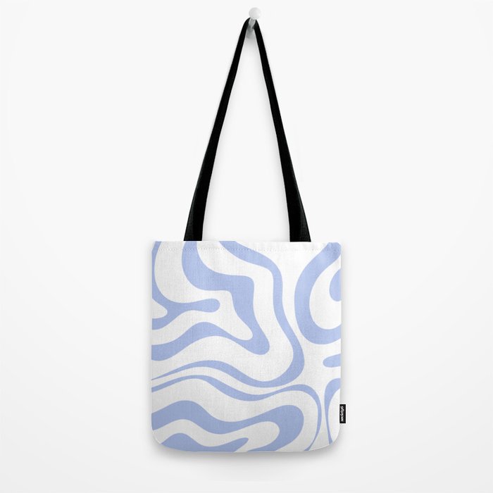 Modern Liquid Swirl Abstract Square in White and Light Blue Periwinkle  Tote Bag Gallery Image 2