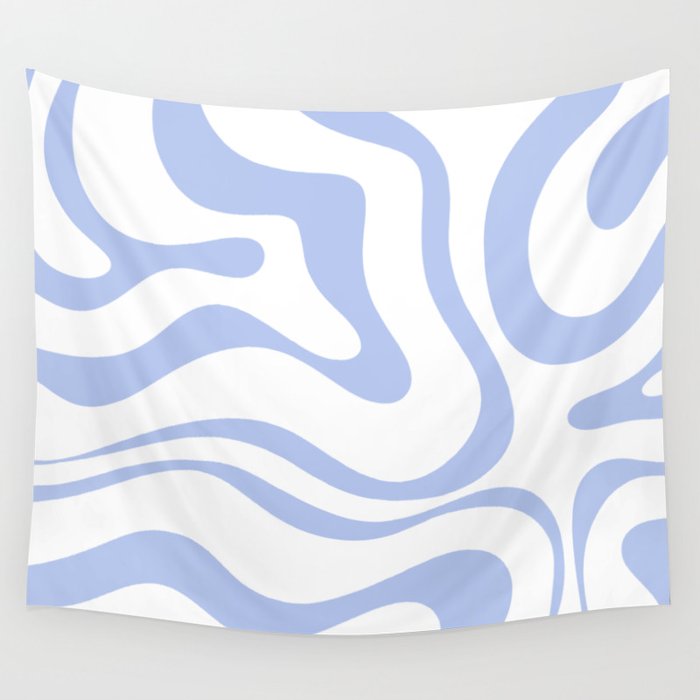 Modern Liquid Swirl Abstract Square in White and Light Blue Periwinkle  Wall Tapestry Gallery Image 4