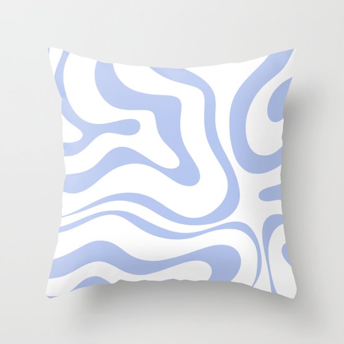Modern Liquid Swirl Abstract Square in White and Light Blue Periwinkle  Throw Pillow Gallery Image 1