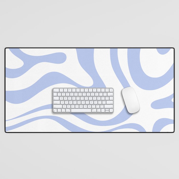 Modern Liquid Swirl Abstract Square in White and Light Blue Periwinkle  Desk Mat Gallery Image 1