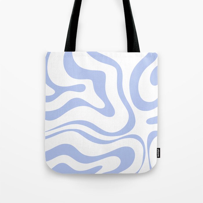 Modern Liquid Swirl Abstract Square in White and Light Blue Periwinkle  Tote Bag Gallery Image 1