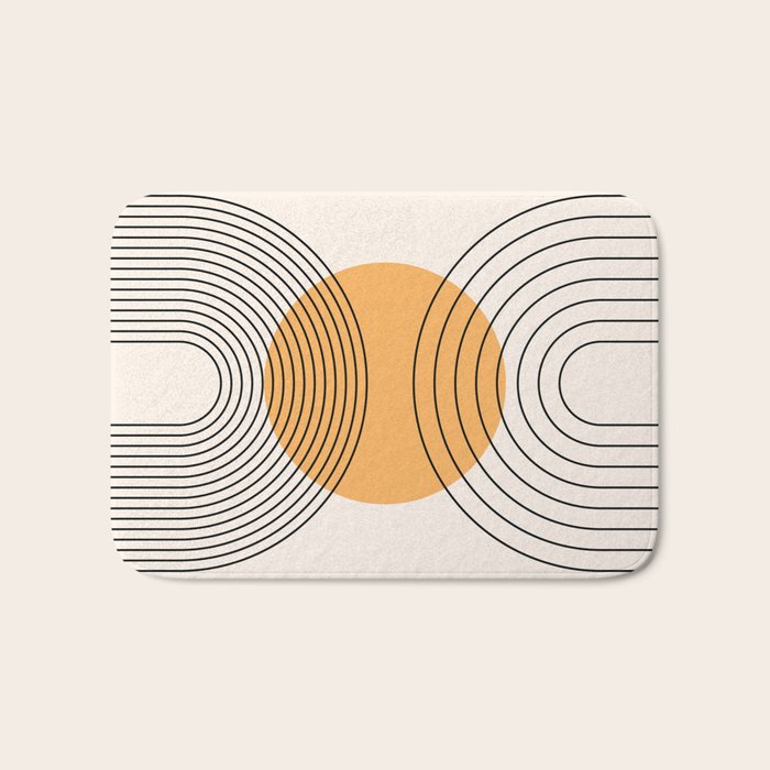 Geometric Lines in Black and Beige 29 (Rainbow and Sun Abstraction) Bath Mat Gallery Image 1