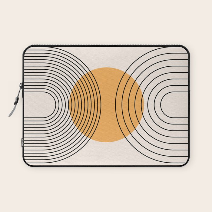 Geometric Lines in Black and Beige 29 (Rainbow and Sun Abstraction) Laptop Sleeve Gallery Image 1