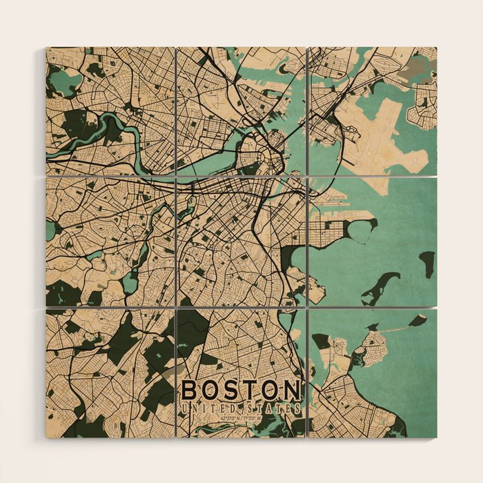 Boston City Map of the United States - Vintage Wood Wall Art Gallery Image 1