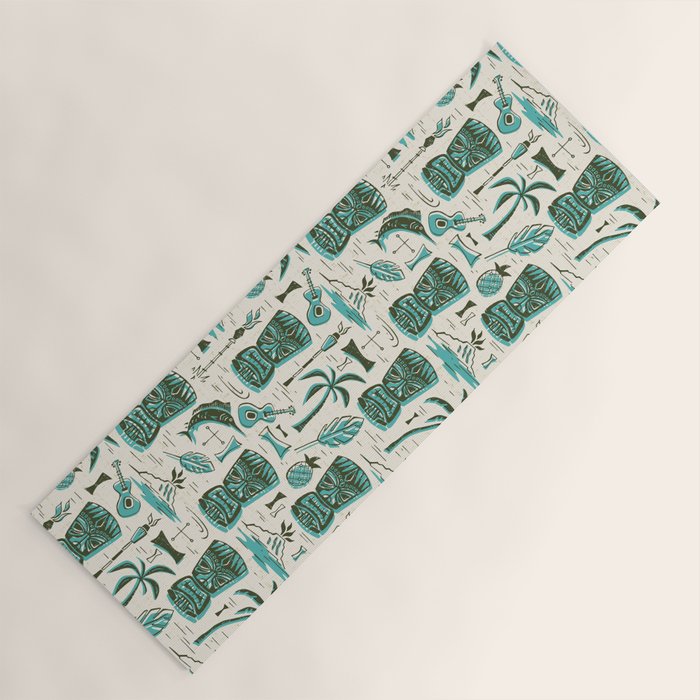 Tropical Tiki - Cream & Aqua Yoga Mat Gallery Image 1