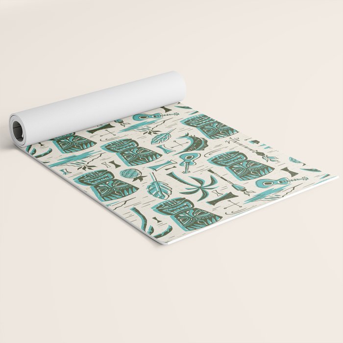Tropical Tiki - Cream & Aqua Yoga Mat Gallery Image 2