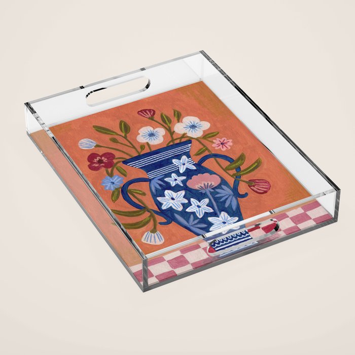 Still Life Wild Flowers Bouquet in Vase Bright colours Acrylic Tray Gallery Image 1
