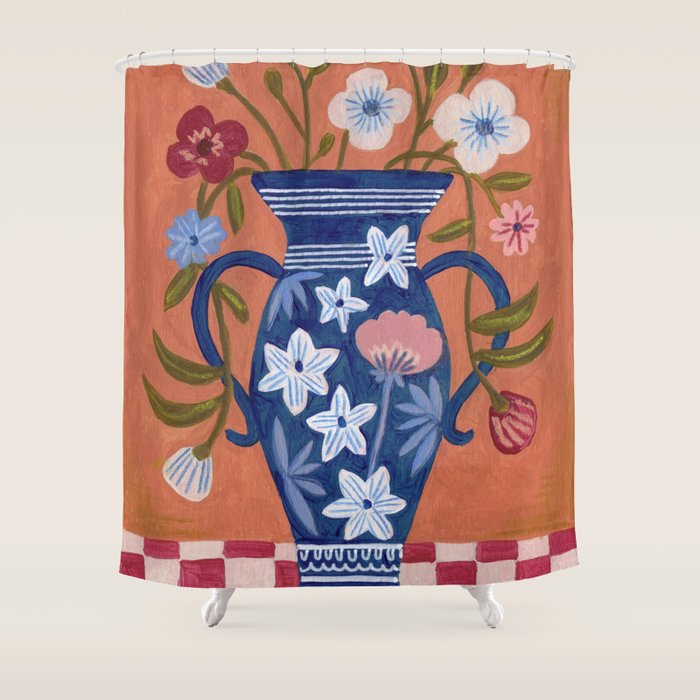 Still Life Wild Flowers Bouquet in Vase Bright colours Shower Curtain Gallery Image 1