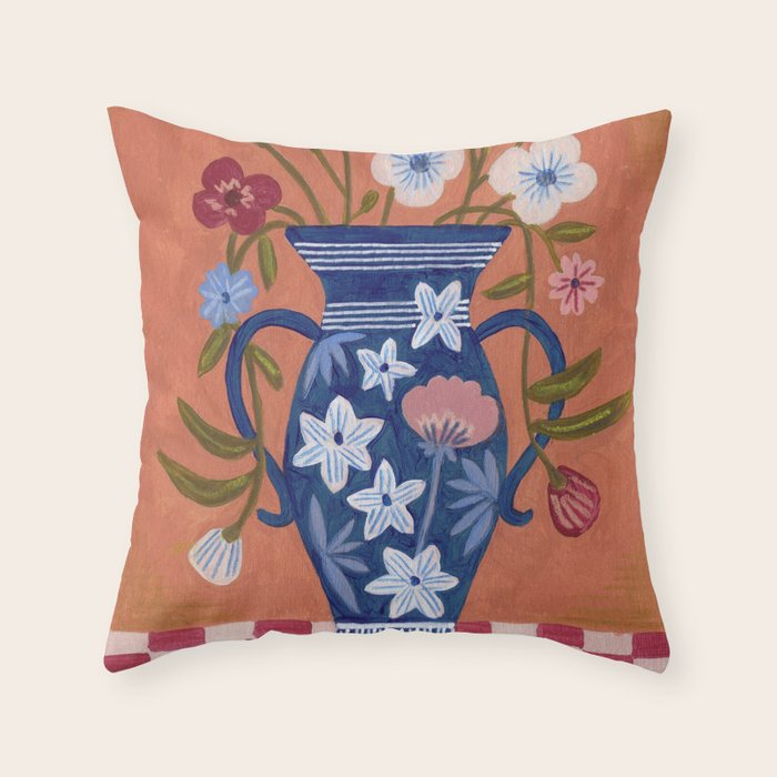 Still Life Wild Flowers Bouquet in Vase Bright colours Throw Pillow Gallery Image 6