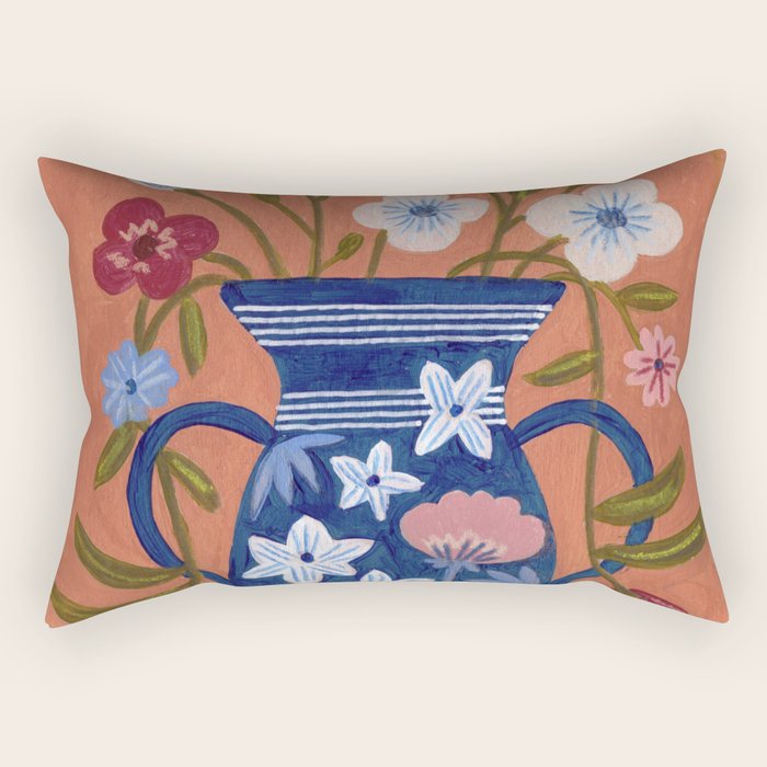 Still Life Wild Flowers Bouquet in Vase Bright colours Rectangular Pillow Gallery Image 1