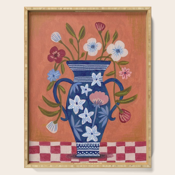Still Life Wild Flowers Bouquet in Vase Bright colours Serving Tray Gallery Image 1
