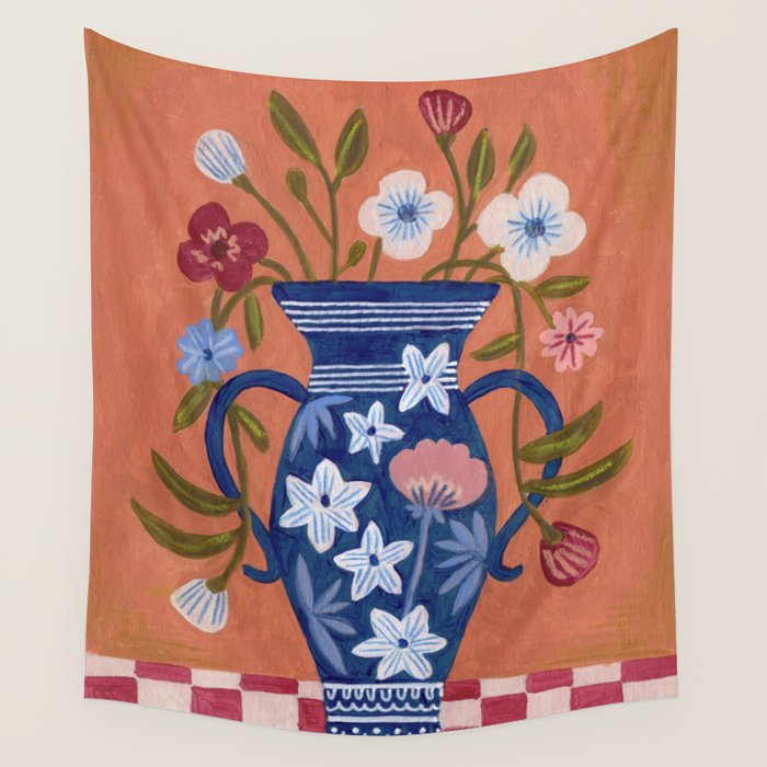 Still Life Wild Flowers Bouquet in Vase Bright colours Wall Tapestry Gallery Image 4