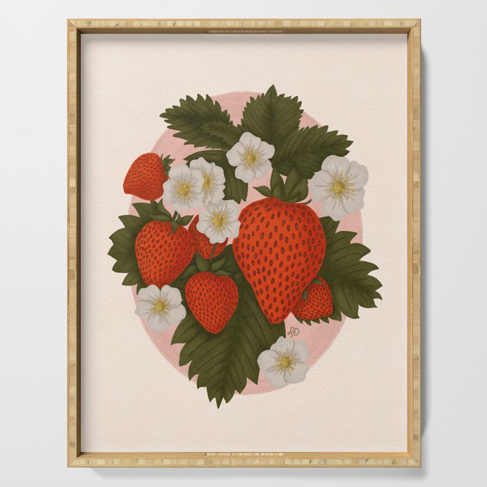 Sweet Summer Strawberries and Blossoms Serving Tray Gallery Image 1
