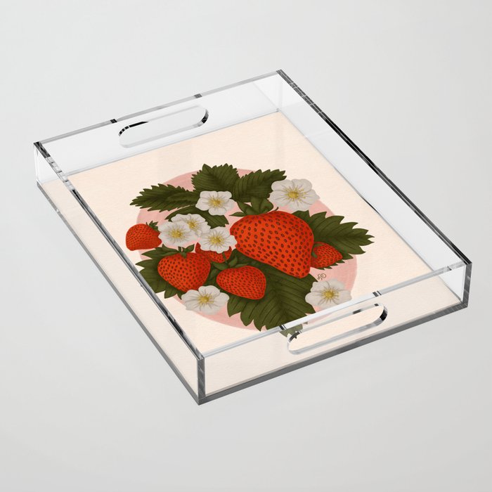 Sweet Summer Strawberries and Blossoms Acrylic Tray Gallery Image 1