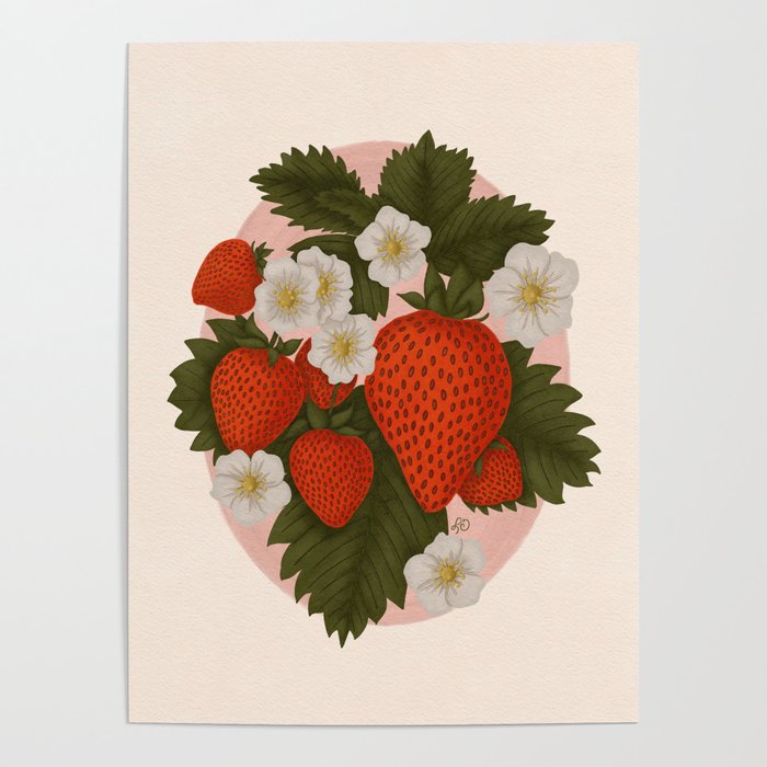 Sweet Summer Strawberries and Blossoms Poster Gallery Image 4