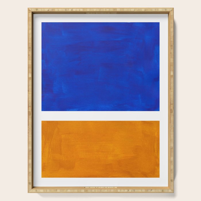 Phthalo Blue Yellow Ochre Mid Century Modern Abstract Minimalist Rothko Color Field Squares Serving Tray Gallery Image 1