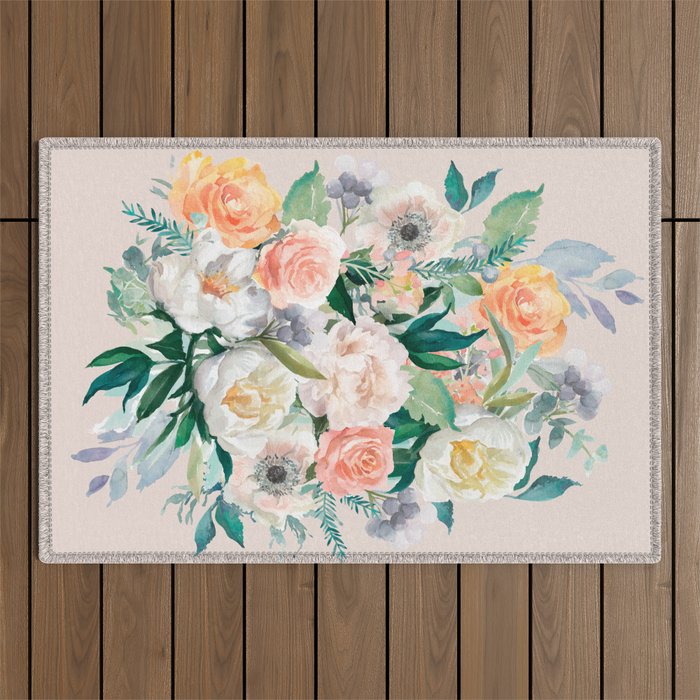 Pastel flower bouquet with roses Outdoor Rug Gallery Image 1