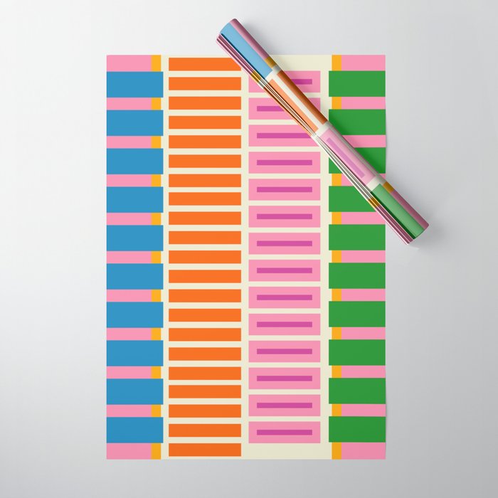 Bold and Colorful Block Stripes Pink Orange Blue Green Wrapping Paper Gallery Image 1