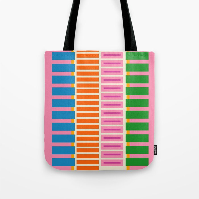 Bold and Colorful Block Stripes Pink Orange Blue Green Tote Bag Gallery Image 1