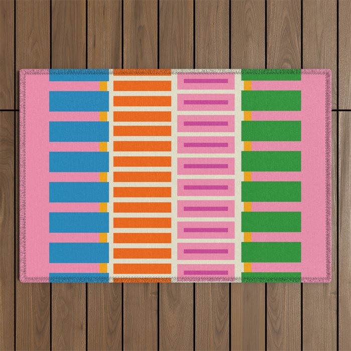 Bold and Colorful Block Stripes Pink Orange Blue Green Outdoor Rug Gallery Image 1