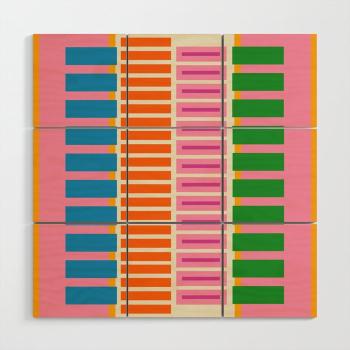 Bold and Colorful Block Stripes Pink Orange Blue Green Wood Wall Art Gallery Image 1
