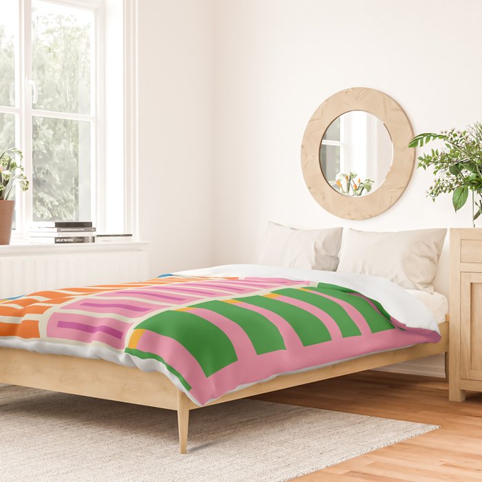 Bold and Colorful Block Stripes Pink Orange Blue Green Duvet Cover Gallery Image 2