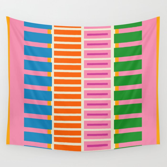 Bold and Colorful Block Stripes Pink Orange Blue Green Wall Tapestry Gallery Image 4