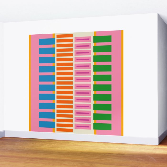 Bold and Colorful Block Stripes Pink Orange Blue Green Wall Mural Gallery Image 2