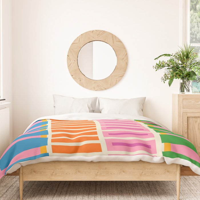 Bold and Colorful Block Stripes Pink Orange Blue Green Duvet Cover Gallery Image 3