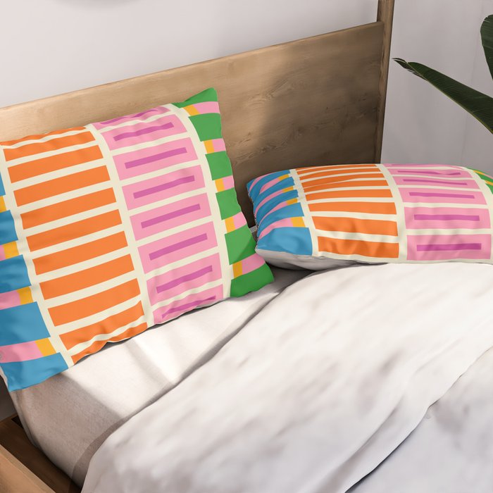 Bold and Colorful Block Stripes Pink Orange Blue Green Pillow Sham Gallery Image 2