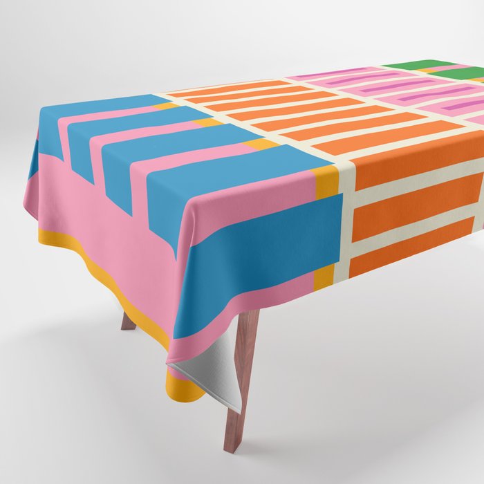 Bold and Colorful Block Stripes Pink Orange Blue Green Tablecloth Gallery Image 1