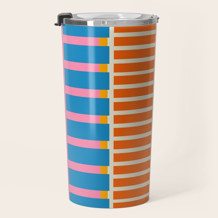 Bold and Colorful Block Stripes Pink Orange Blue Green Travel Mug Gallery Image 3