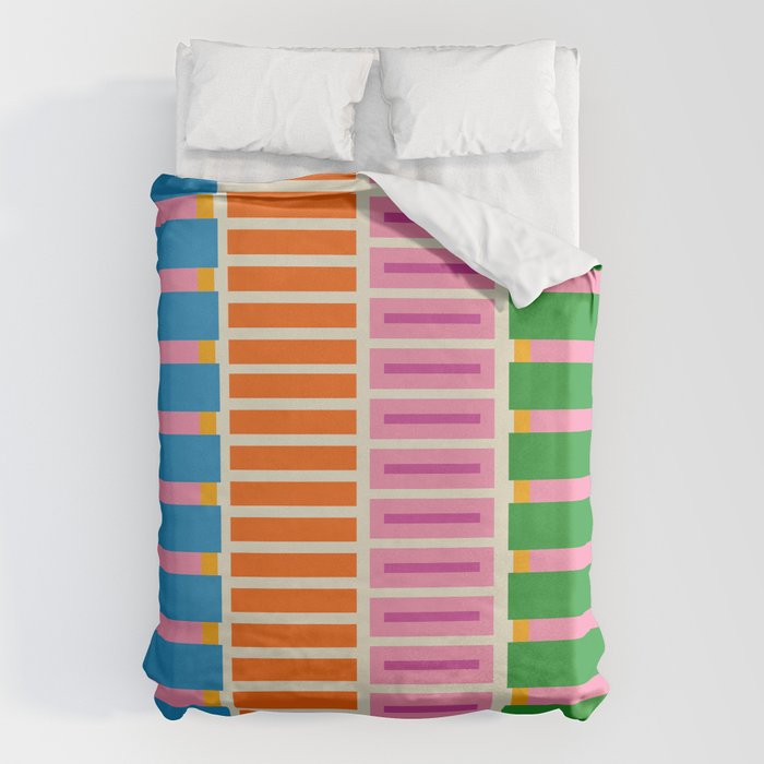 Bold and Colorful Block Stripes Pink Orange Blue Green Duvet Cover Gallery Image 1