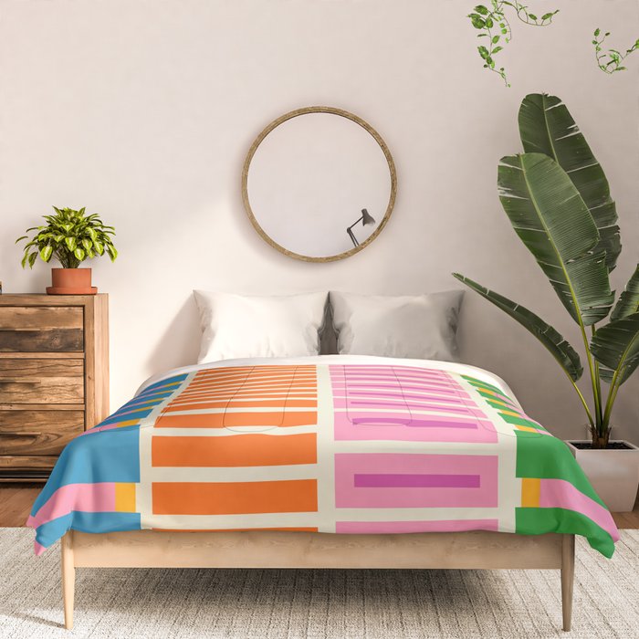Bold and Colorful Block Stripes Pink Orange Blue Green Comforter Gallery Image 3