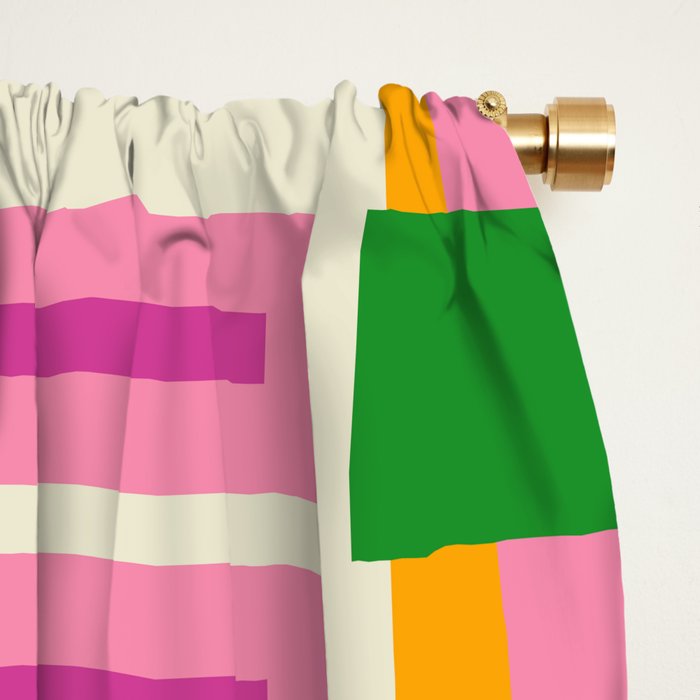 Bold and Colorful Block Stripes Pink Orange Blue Green Window Curtain Gallery Image 2