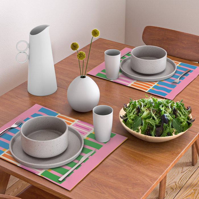 Bold and Colorful Block Stripes Pink Orange Blue Green Placemat Gallery Image 2