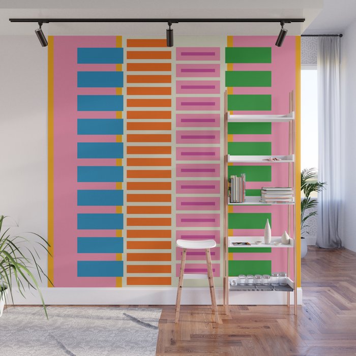 Bold and Colorful Block Stripes Pink Orange Blue Green Wall Mural Gallery Image 1