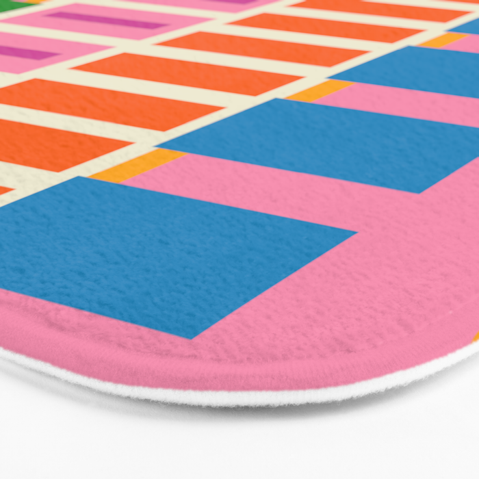 Bold and Colorful Block Stripes Pink Orange Blue Green Bath Mat Gallery Image 3