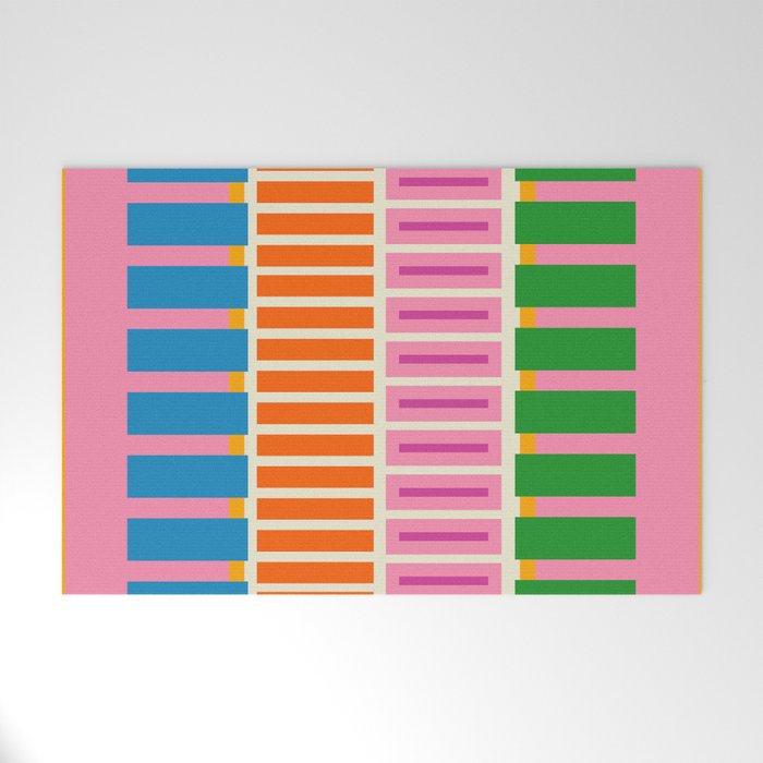 Bold and Colorful Block Stripes Pink Orange Blue Green Welcome Mat Gallery Image 1